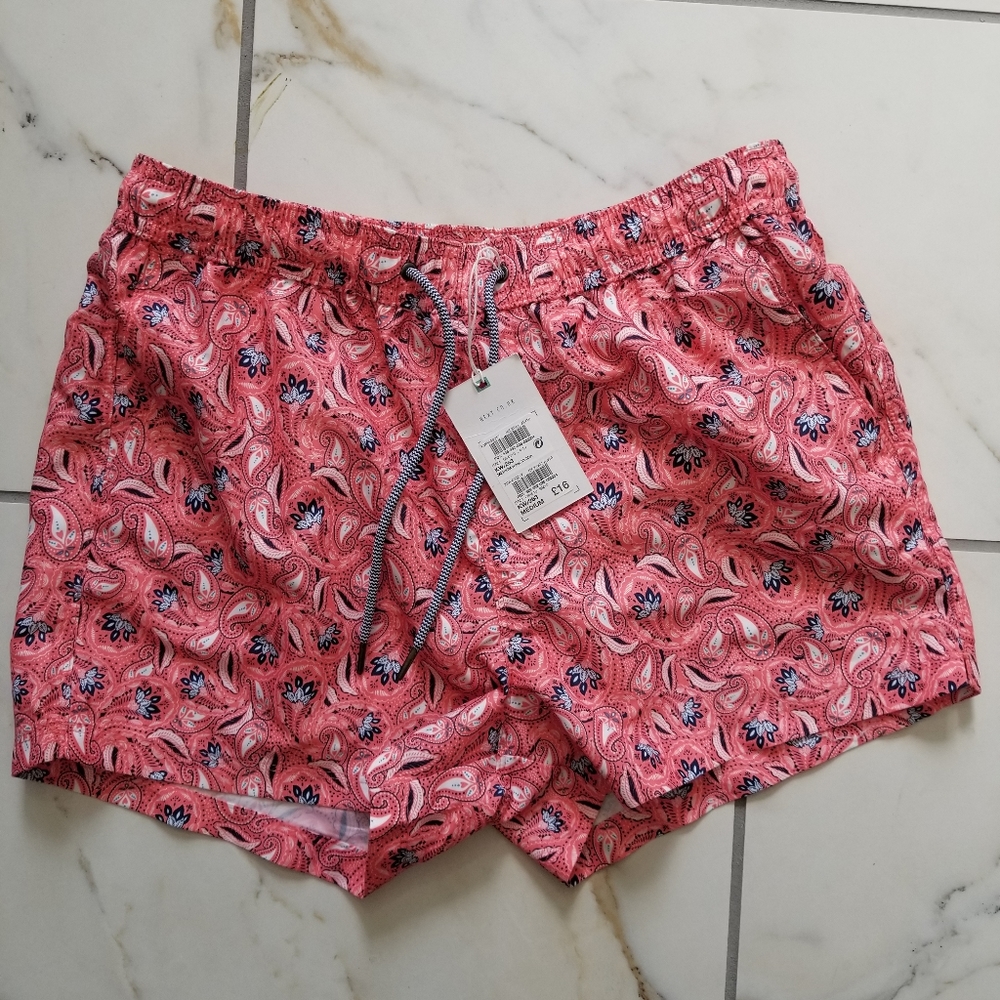 Coral paisley swim trunks